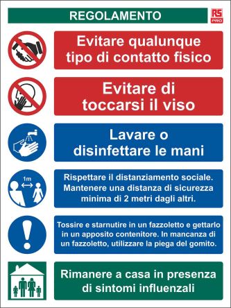 RS PRO Zeichen Für Social Distancing Regolamento Mit Piktogramm: Standortsicherheit, PVC Italienisch, B 300mm, H