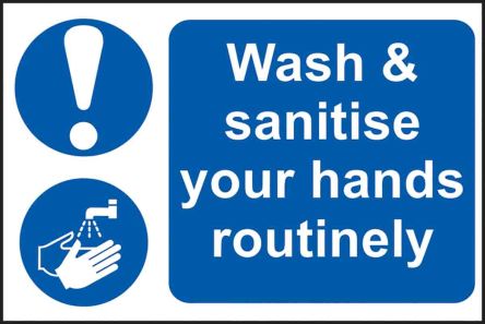 RS PRO Gebotszeichen Wash And Sanitize Your Hands Routinely Mit Piktogramm: Hände Waschen, PVC Selbstklebend