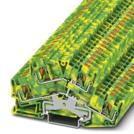 Phoenix Contact PTTBS Series Green/Yellow Double Level Terminal Block, Push In Termination, ATEX, IECEx