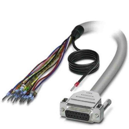 Phoenix Contact Cable Serie D15SUB, Long. 4m, Color Gris, Con. A: D-Sub 15 Pines Hembra, Con. B: Sin Terminación