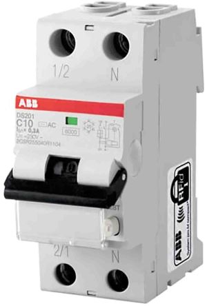 ABB Disjoncteur Différentiel Magnéto-thermique 40A 1P+N, Sensibilité 30mA, Montage Rail DIN, DS201