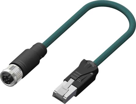 RS PRO Ethernetkabel Cat.5e, 5m, Blaugrün Patchkabel, A M12 Buchse, B RJ45, Aussen ø 6.5mm, PUR