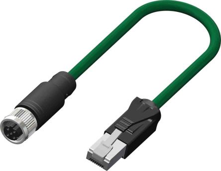 RS PRO Cat5e Straight Female M12 To Male RJ45 Ethernet Cable, Green TPE Sheath, 10m