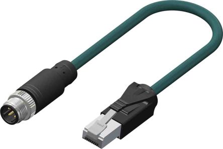 RS PRO Cat5e Straight Male M12 To Male RJ45 Ethernet Cable, Teal PUR Sheath, 5m