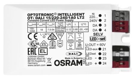 Osram Driver LED Corriente Constante OTI-DX, IN: 220→ 240 V., OUT: 15 → 50V, 500mA, 18W, Regulable