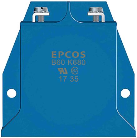 EPCOS B722 Varistor, 2.6nF, 1100V, 680V, 1800J, Metall, 70000A Max., Leiterplattenmontage Gehäuse, Ø 60mm, 24mm, L.