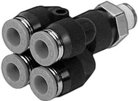 Festo QSQ Gewinde-zu-Schlauch-Adapter M. Doppelverteiler, PBT, R1/4 Stecker