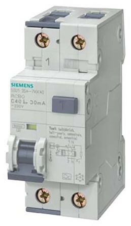 Siemens 小型漏电断路器 16A, 1极, 10mA跳闸灵敏度