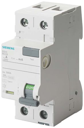 Siemens 5SV3 RCCB, 2-polig, 25A, 30mA Typ A SENTRON 230V Ac