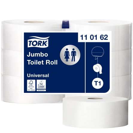 Tork Weiß Toilettenpapier, 1-lagig 2500-Blatt, 6 X Rollen Jumbo Premium Jumbo