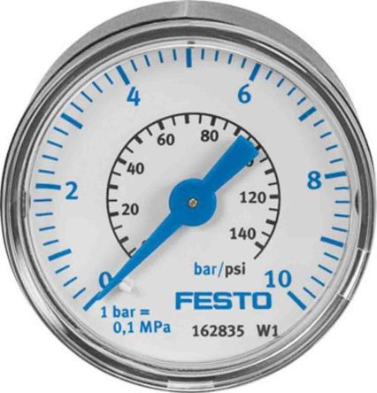 Festo 187080 Druckmessgerät Rückseitige Kabeleinführung Analog 0bar → 16bar, Ø 40mm ABS Gehäuse R1/4