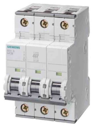Siemens 5SY6 MCB Leitungsschutzschalter Typ C, 3-polig 10A, Abschaltvermögen 6 KA SENTRON DIN-Schienen-Montage
