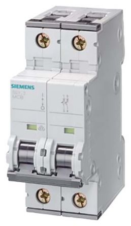 Siemens 5SY5 MCB Leitungsschutzschalter Typ C, 2-polig 6A 400V, Abschaltvermögen 10 KA SENTRON DIN-Schienen-Montage