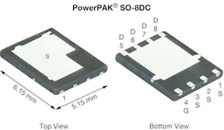 Vishay MOSFET, Canale N, 0,00067 Ω, 100 A, PowerPak SO-8DC, Montaggio Superficiale