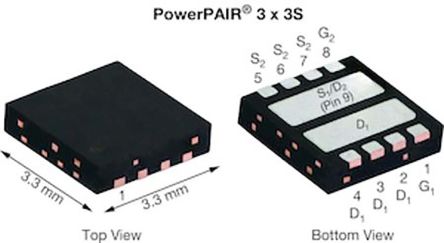 Vishay Dual N-Channel MOSFET, 19.1 A, 100 V, 8-Pin PowerPAIR 3 X 3S SIZ270DT-T1-GE3