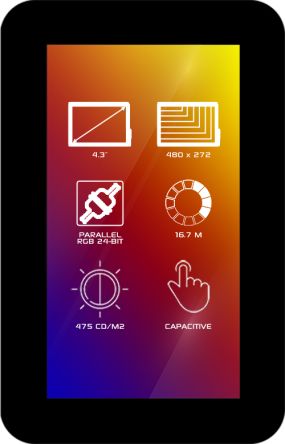 4D Systems 4DLCD-43480272-CTP-CLB-IPS TFT LCD Colour Display / Touch Screen, 4.3in, 480 X 272pixels