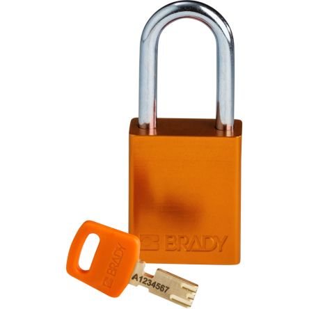 Brady Aluminium Vorhängeschloss Mit Schlüssel Orange, Bügel-Ø 6.4mm X 33mm