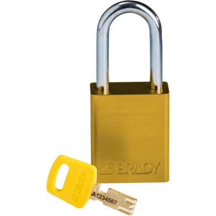 Brady Aluminium Vorhängeschloss Mit Schlüssel Gelb, Bügel-Ø 6.4mm X 33mm
