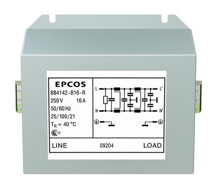 EPCOS B84142B*R000 Entstörfilter, 250 V Ac, 8A, Schraubmontage, Anschlussblock, 1-phasig 2,77 MA / 60Hz
