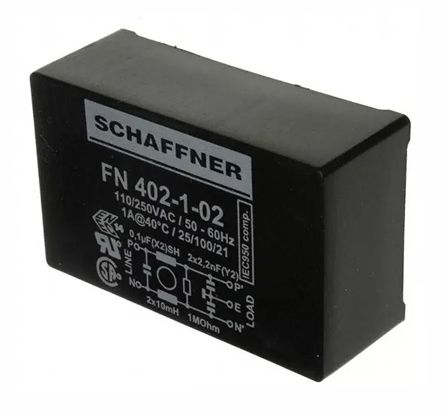 Schaffner, FN402 1A 250 V Ac 400Hz, Through Hole RFI Filter, Pin, Single Phase
