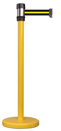 RS PRO Black & Yellow Steel Retractable Barrier, Yellow/Black Tape