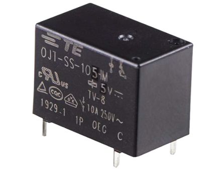 TE Connectivity PCB Mount Non-Latching Relay, 5V Dc Coil, 10A Switching Current, SPST