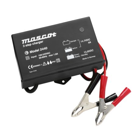 Mascot 2440000144 Akkuladegerät Für 6 Für 1 Bleisäure Akkus, 12V/4A Mit UK-Stecker