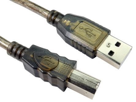 RS PRO Cavo USB USB A/USB B, L. 15m, Col. Trasparente
