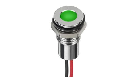 RS PRO Green Panel Mount Indicator, 6V Dc, 8mm Mounting Hole Size, Lead Wires Termination, IP67
