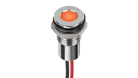 RS PRO Hyper Orange Panel Mount Indicator, 12V Dc, 8mm Mounting Hole Size, Lead Wires Termination, IP67