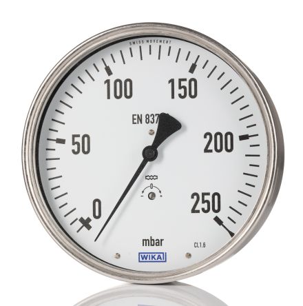 WIKA Manómetro, 0bar → 100mbar, Conexión NPT 1/2, Ø Ext. 100mm