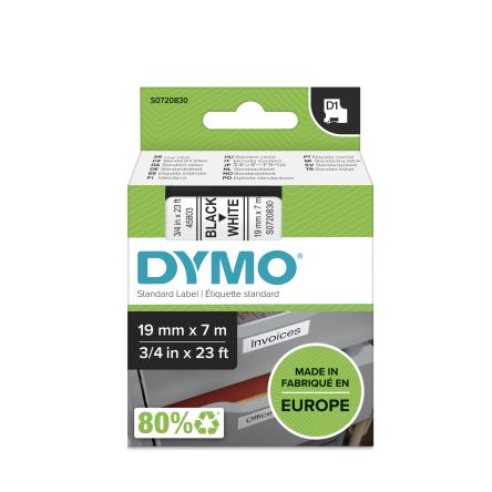 Dymo Black On White Label Printer Tape, 7 M Length, 19 Mm Width