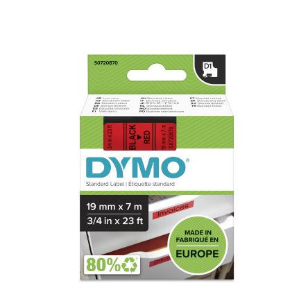 Dymo Black On Red Label Printer Tape, 7 M Length, 19 Mm Width