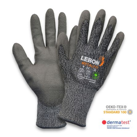 Lebon Protection METALFIT Grey HPPE Cut Resistant Cut Resistant Gloves, Size 10, Large, Polyurethane Coating