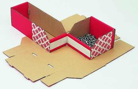 RS PRO Cardboard Storage Bin, 100mm X 75mm, Red