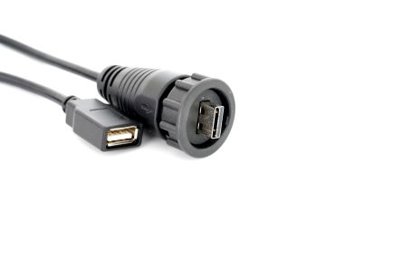 RS PRO Cable USB 2.0, Con A. USB A Macho, Con B. USB A Hembra, Long. 2m, Color Negro