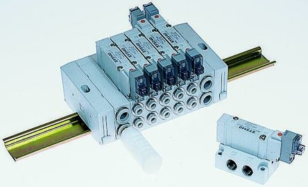 SMC Electroválvula Neumática, Serie SY5000, Función 5/2, Solenoide/Piloto, Colector, 687Nl/min