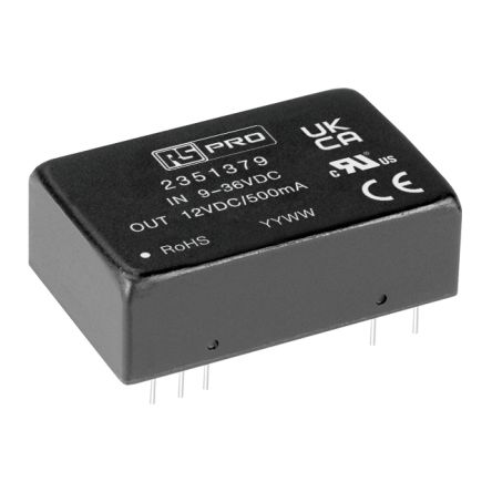 RS PRO Embedded Switch Mode Power Supply (SMPS), 12V Dc, 500mA, 6W, 1 Output, 9 → 36V Dc Input Voltage
