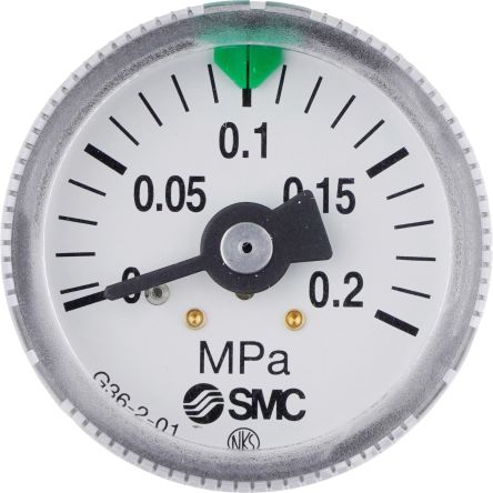 SMC Druckmessgerät Rückseitige Kabeleinführung Analog 0bar → 2bar, Ø 37mm R1/8