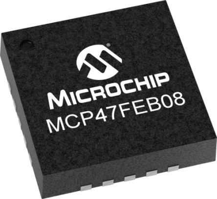 Microchip Convertidor Digital A Analógico MCP47FEB08-E/MQ, 8 Bits 4.5LSB Octal QFN, 20 Pines, Serie (I2C)