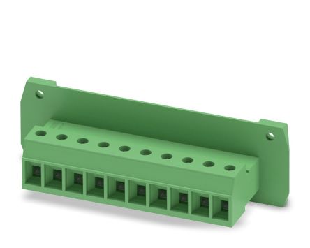 Phoenix Contact, 7.62mm Pitch, COMBICON PC, 10 Way,, Pluggable Terminal Block, Feed Through Header, Cable Mount, Panel