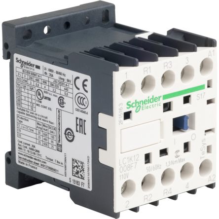 Schneider Electric LC1K Series Contactor, 2-Pole, 12 A, 1 NO + 1 NC
