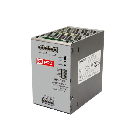 RS PRO DIN-Schienen Netzteil DIN-Schienen Netzteil 480W, 320 - 600V Ac, 48 - 56V / 10A