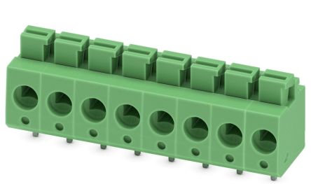 Phoenix Contact PTS Series PCB Terminal Block, 8-Contact, 5mm Pitch, PCB Mount, 1-Row, Push In Spring Termination