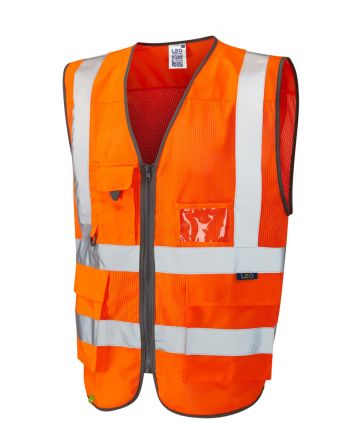 Leo Workwear Chaleco De Alta Visibilidad De Color Naranja, Talla 3XL, Cierre Con Zip