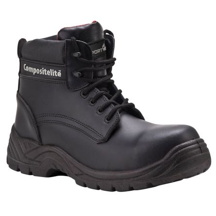 Portwest FC11 Herren Sicherheitsstiefel Schwarz, Mit Zehen-Schutzkappe EN20345 S3, Größe 41 / UK 7