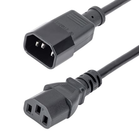 StarTech.com Straight IEC C13 Socket to Straight IEC C14 Plug Power Cord, 1m