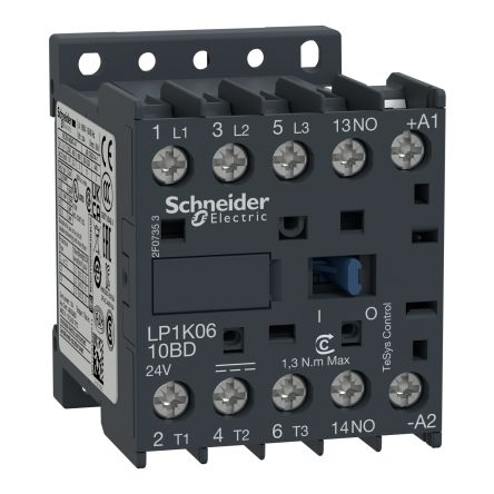 Schneider Electric Contacteur Série LP1K, 3 Pôles, 3NO, 6 A, 24 V C.c., 2,2 KW