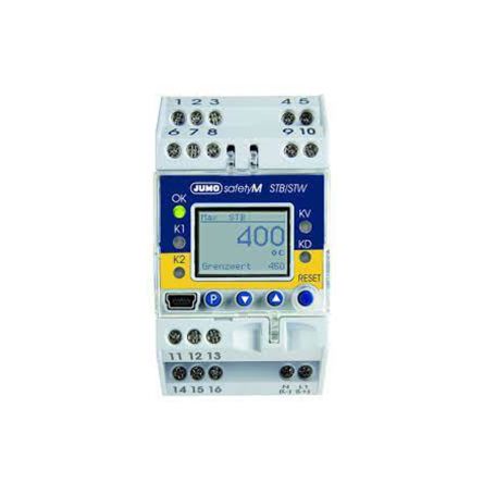Jumo safetyM DIN Rail Temperature Limiter, 104.8 x 89.4 x 45mm 2 Input, 2 Output Relay, 110 → 240 Vac Supply
