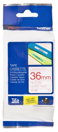 Brother Red On White Label Printer Tape, 8 M Length, 36 Mm Width